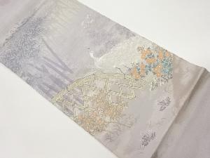 光悦垣に孔雀・竹林・花々模様織出し袋帯